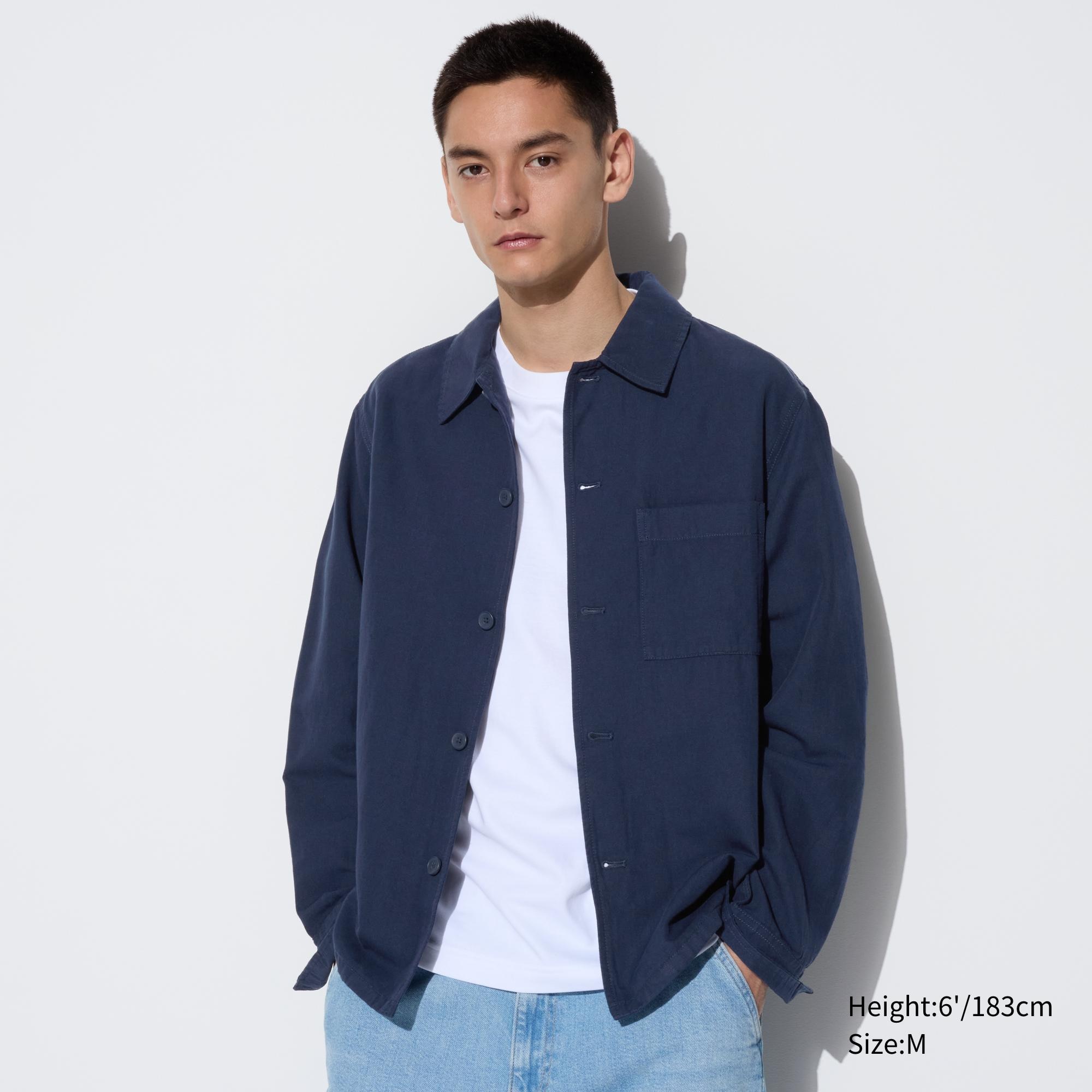 Льняная куртка-верхняя рубашка UNIQLO, темно-синий цена и фото