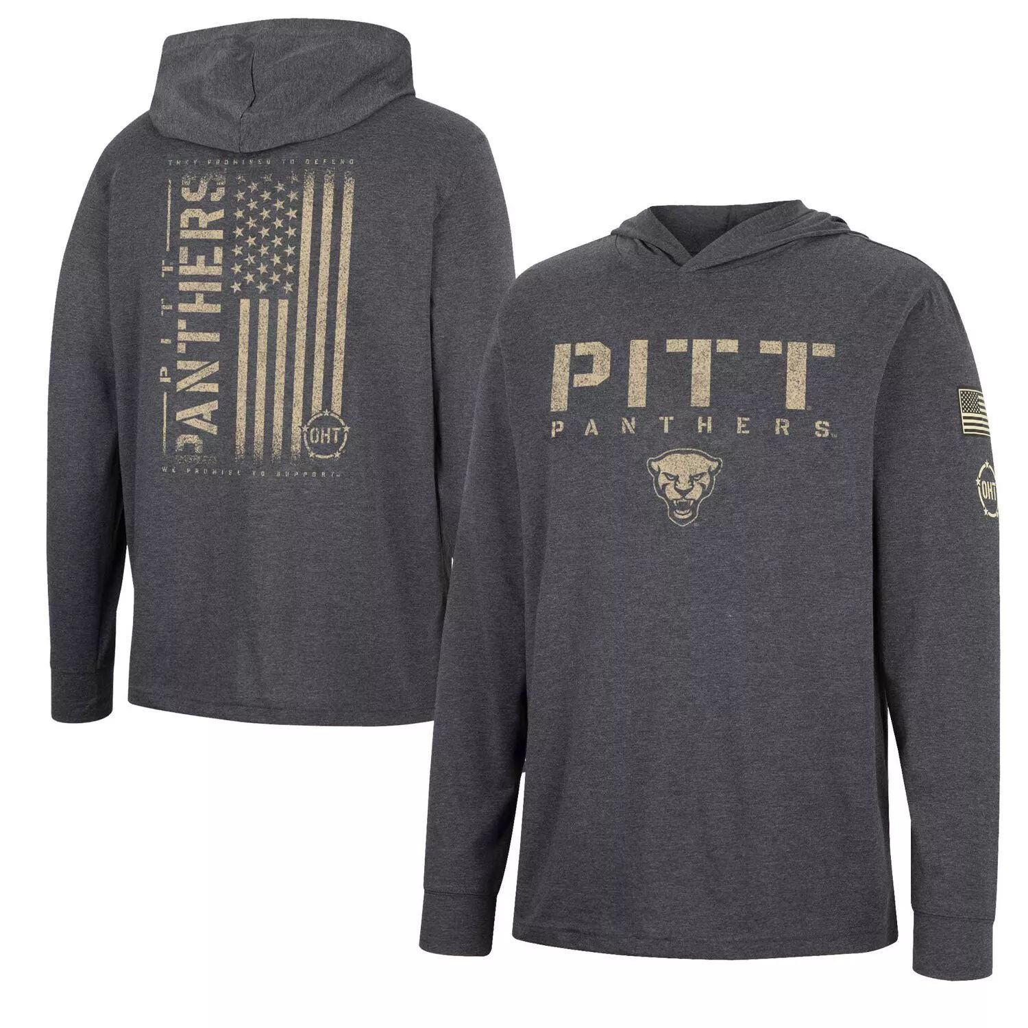 

Мужская темно-серая футболка Pitt Panthers Team OHT Military Appreciation с капюшоном и длинными рукавами Colosseum, Серый