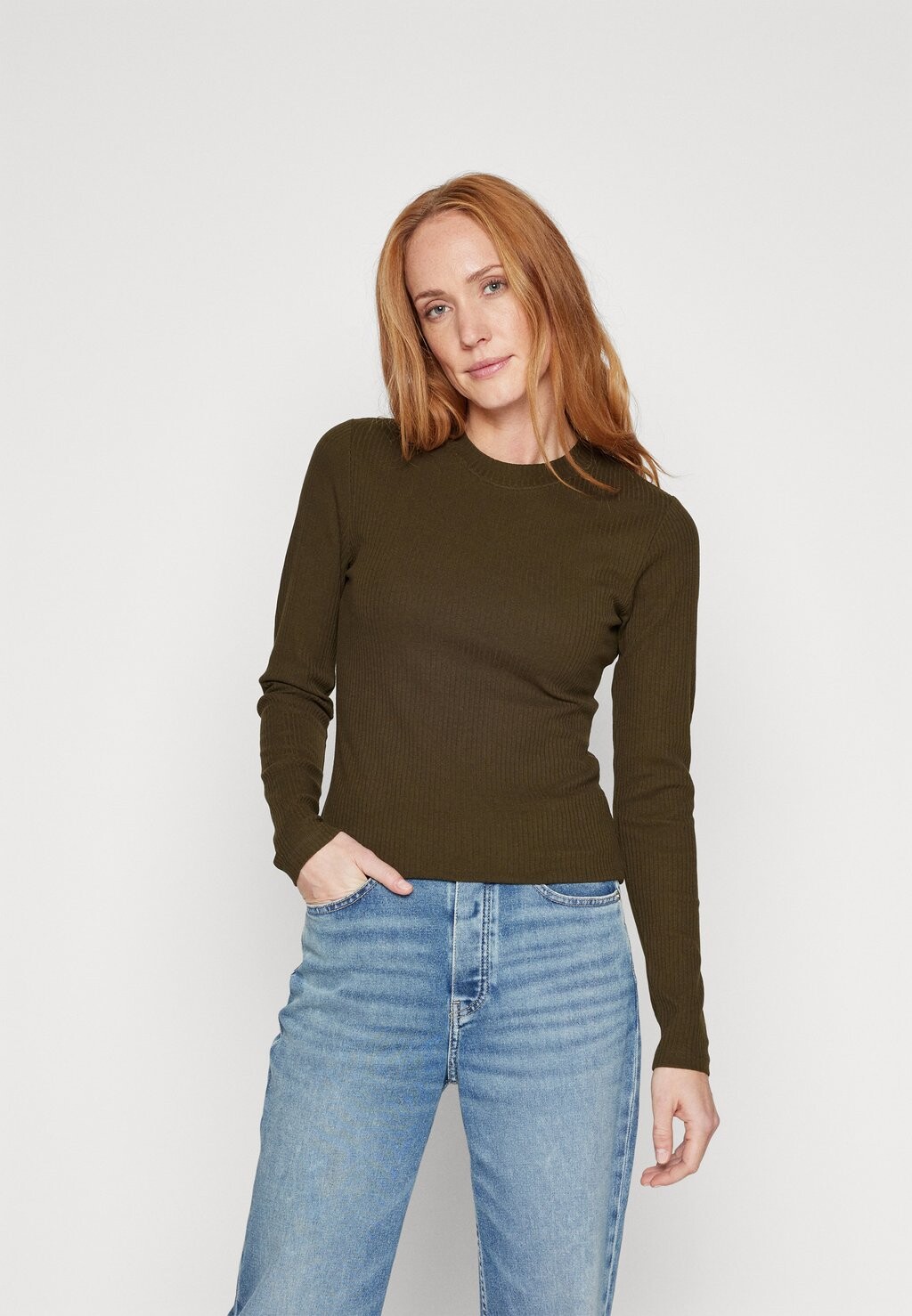 

Топ с длинными рукавами Marc O'Polo DENIM LONGSLEEVE CREWNECK, темно-зеленый