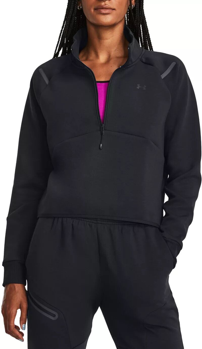 

Женская укороченные флисовые толстовка Under Armour с молнией 1/4, черный