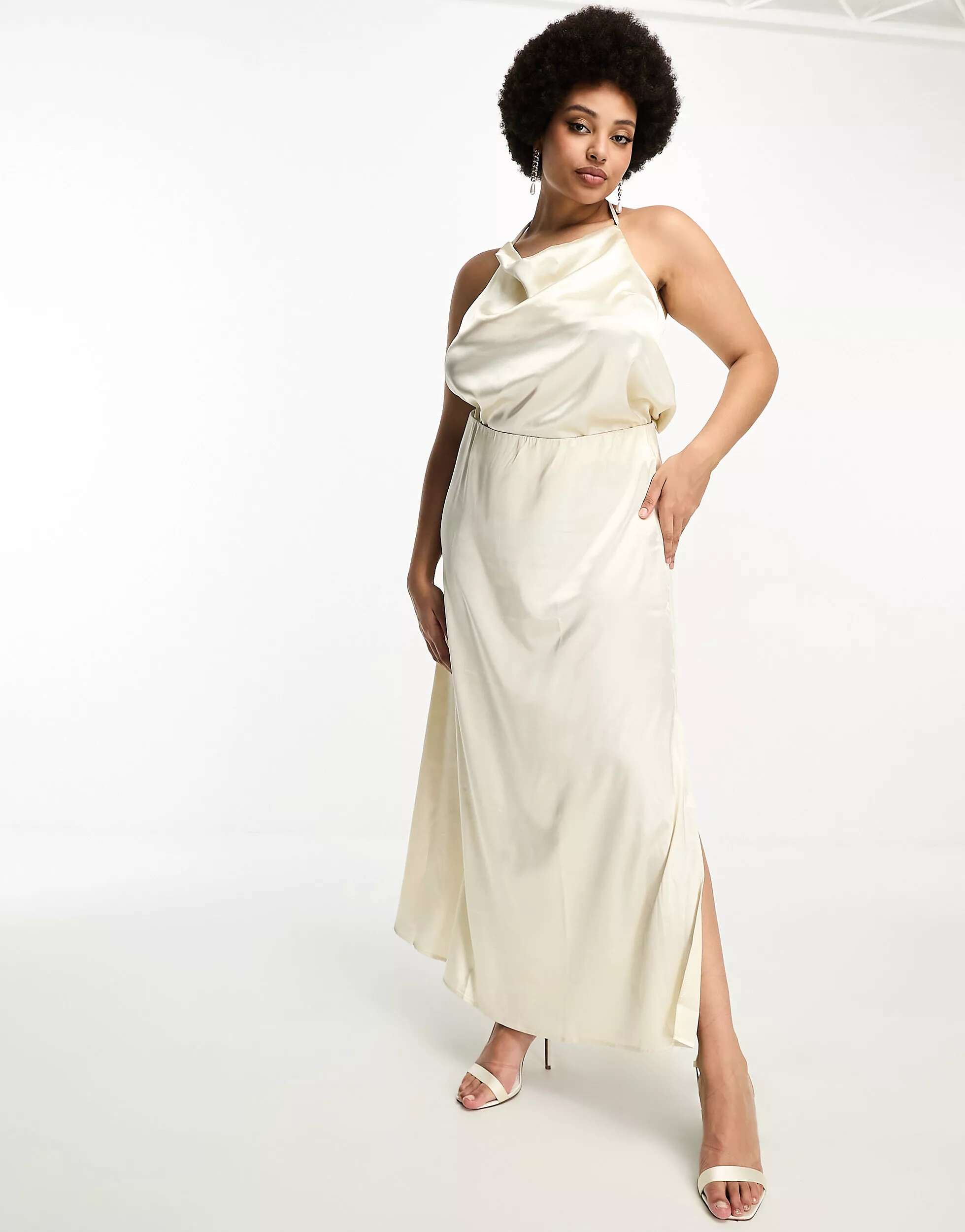 Атласная миди-юбка кремового цвета Vila Bridal
