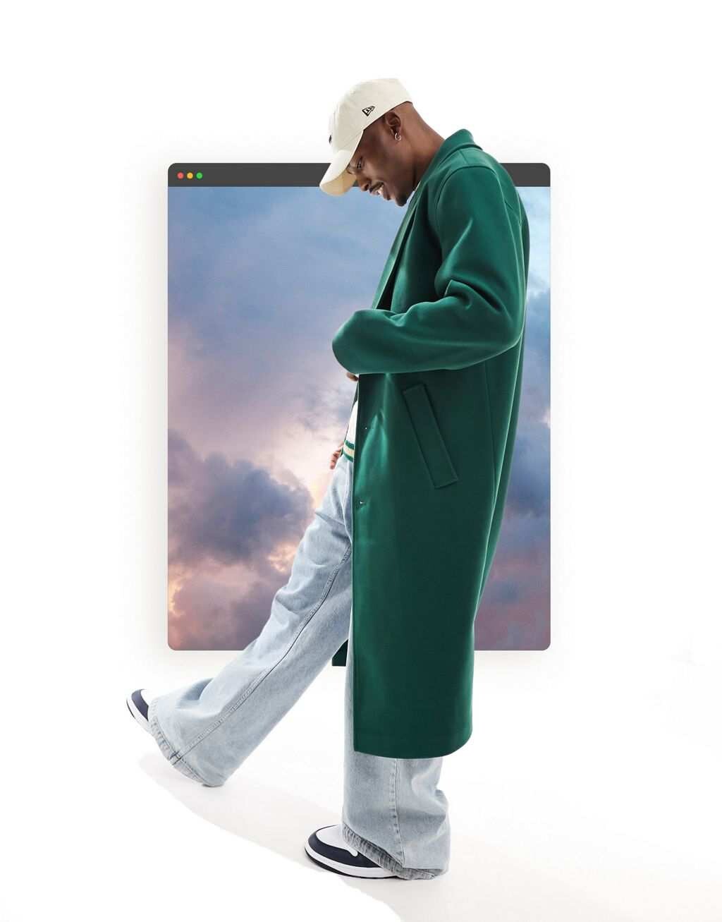 

Зеленое шерстяное пальто свободного кроя ASOS DESIGN, Зеленый