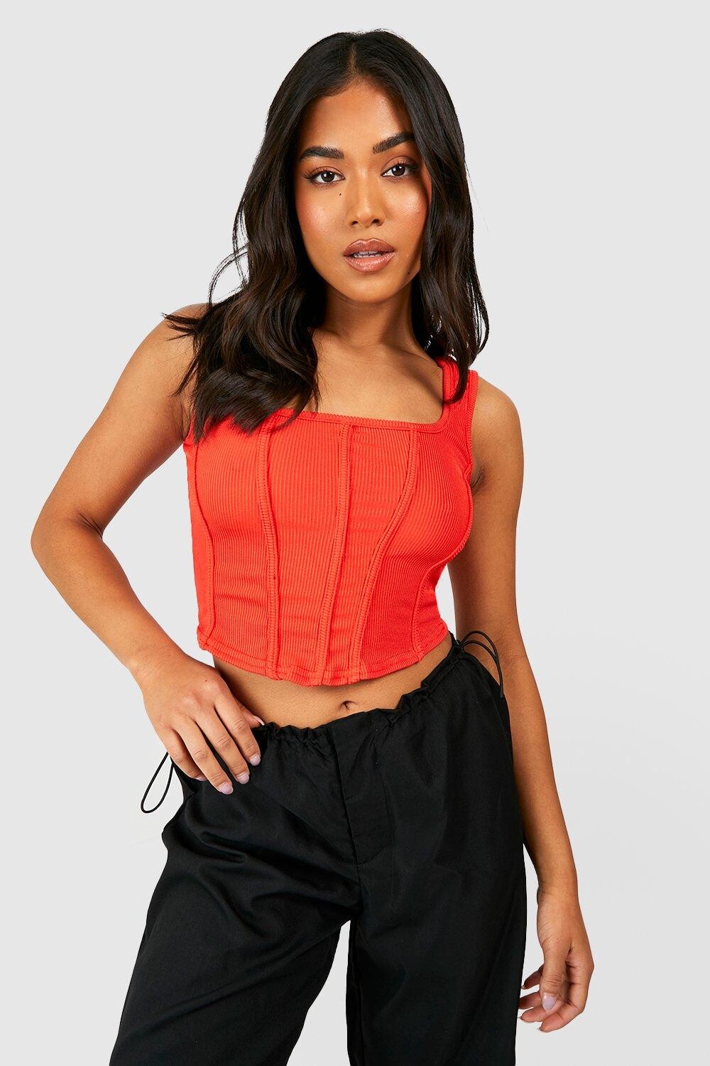 

Корсетный топ "petite rib" Boohoo, оранжевый