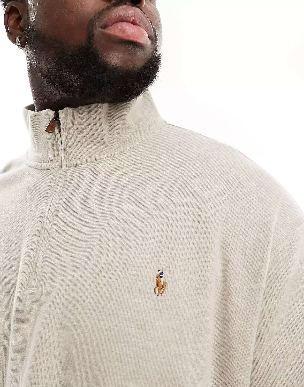 

Бежевый меланжевый свитшот двойной вязки с жаккардовым логотипом Polo Ralph Lauren Big & Tall
