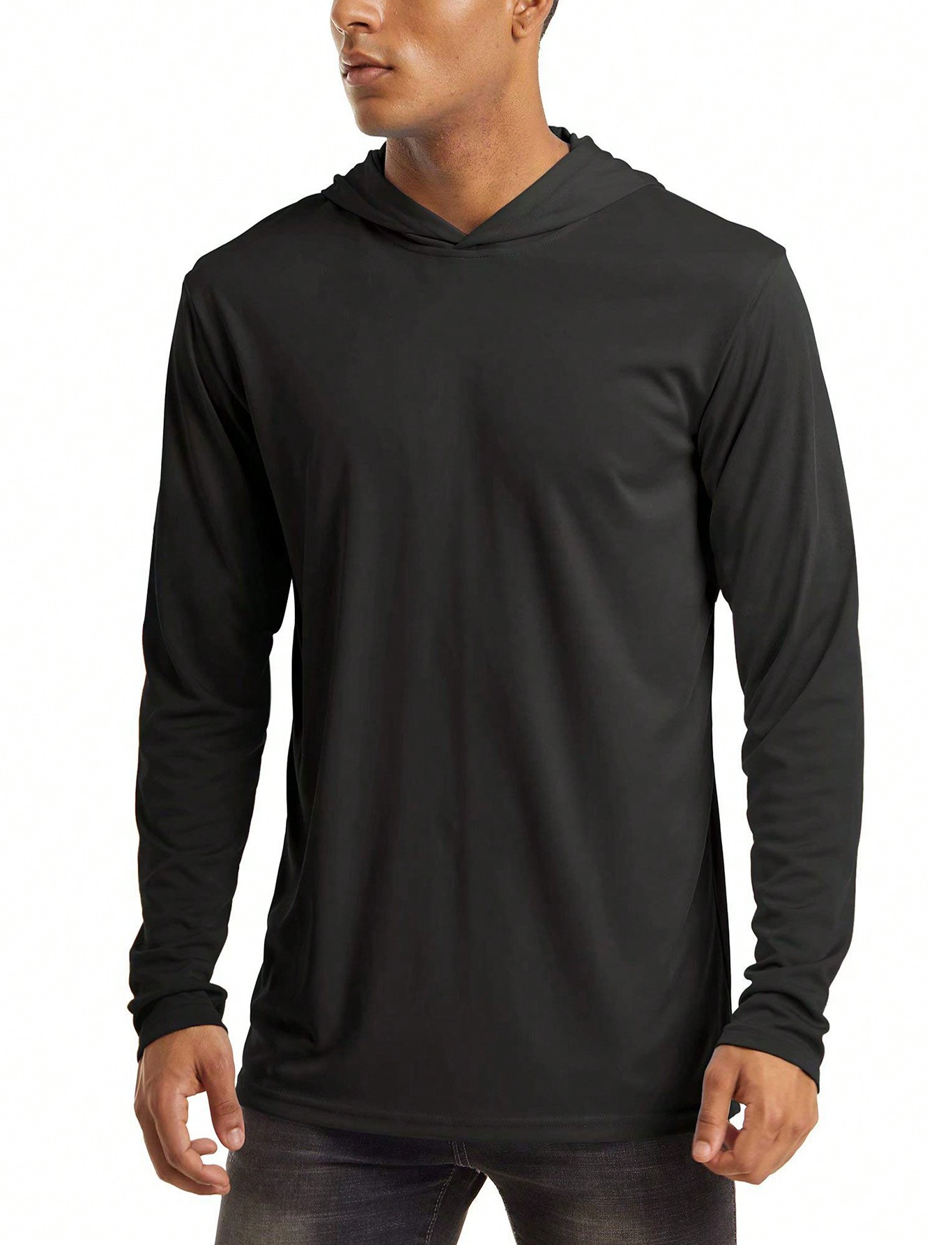 NASBING Мужская быстросохнущая спортивная футболка с капюшоном, черный