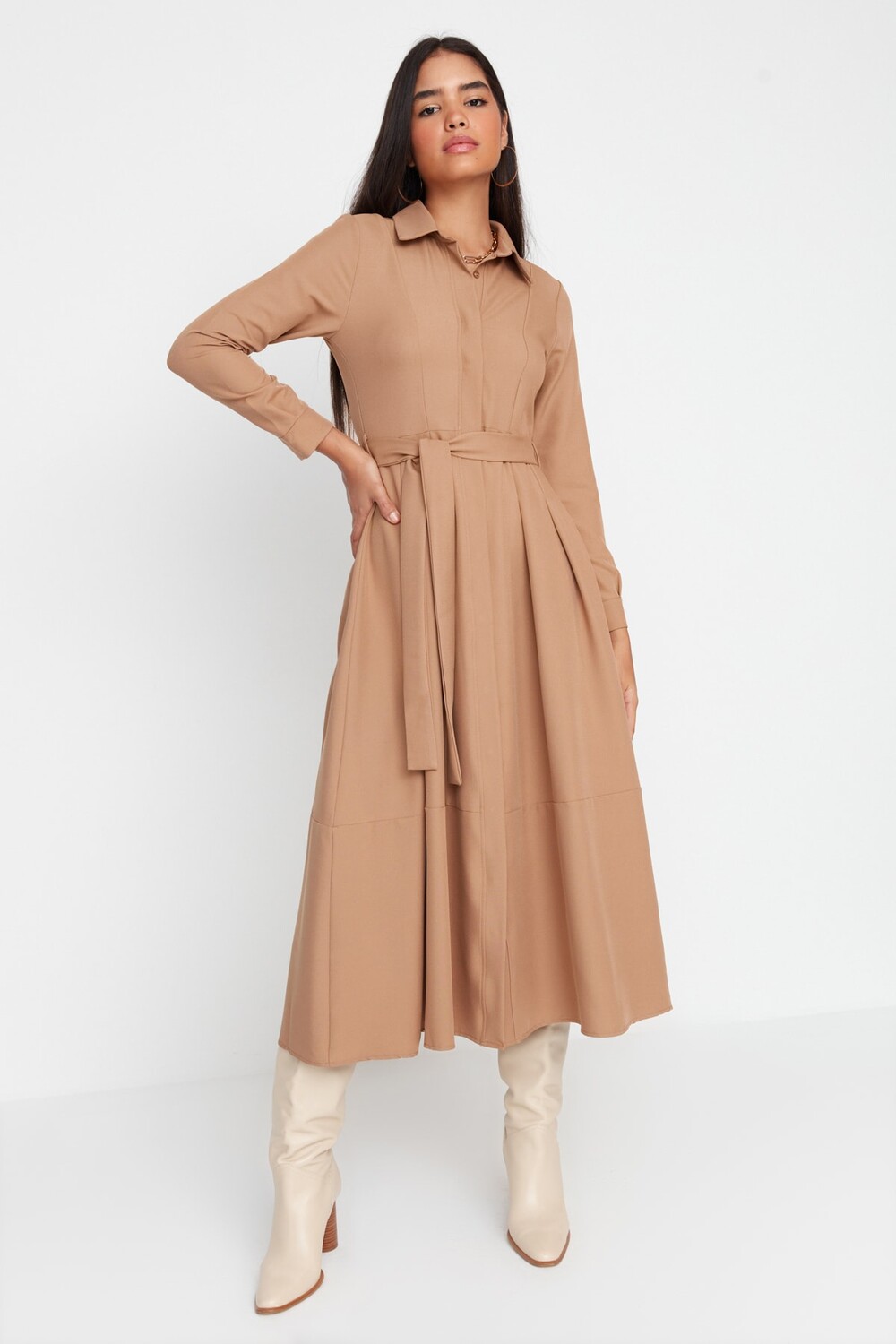 

Платье - Коричневое - Платье-рубашка Trendyol Modest, коричневый