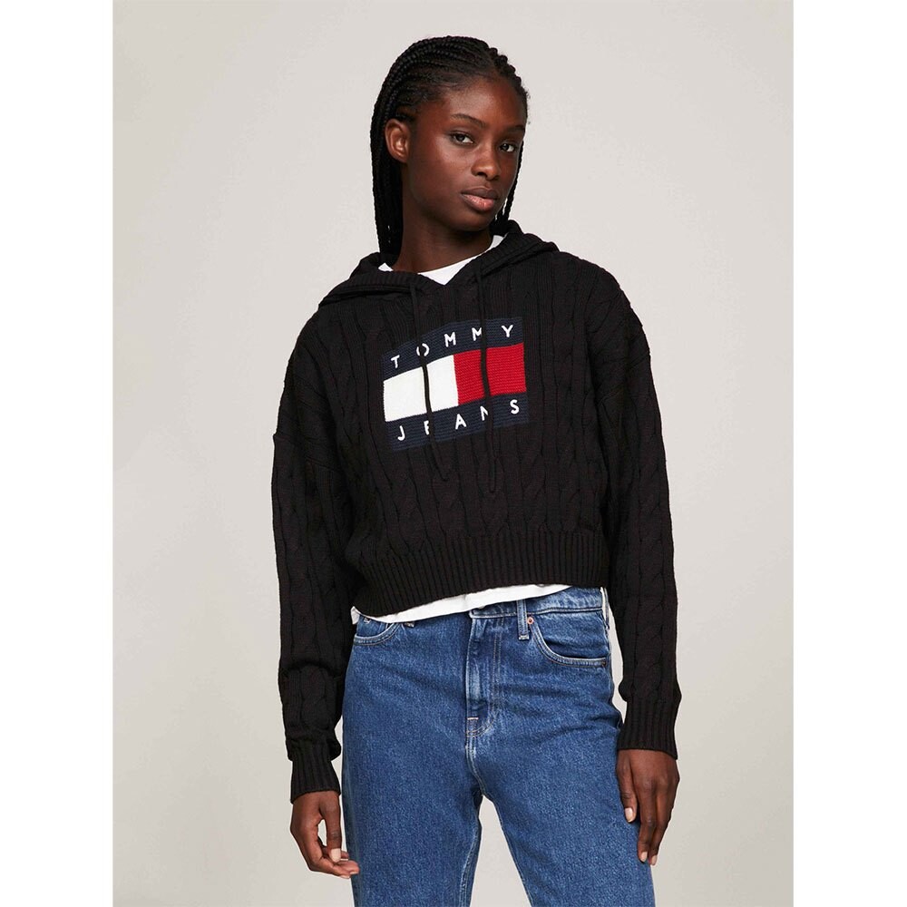 

Худи Tommy Jeans Center Flag Cable, черный