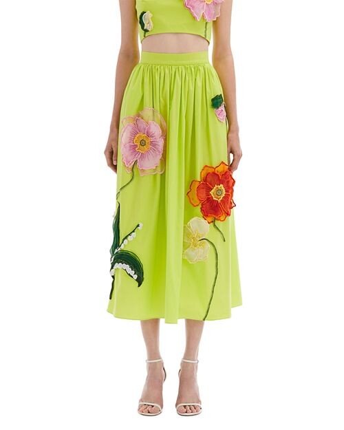 

Юбка с вышивкой "Расписные маки" Oscar de la Renta, цвет Green