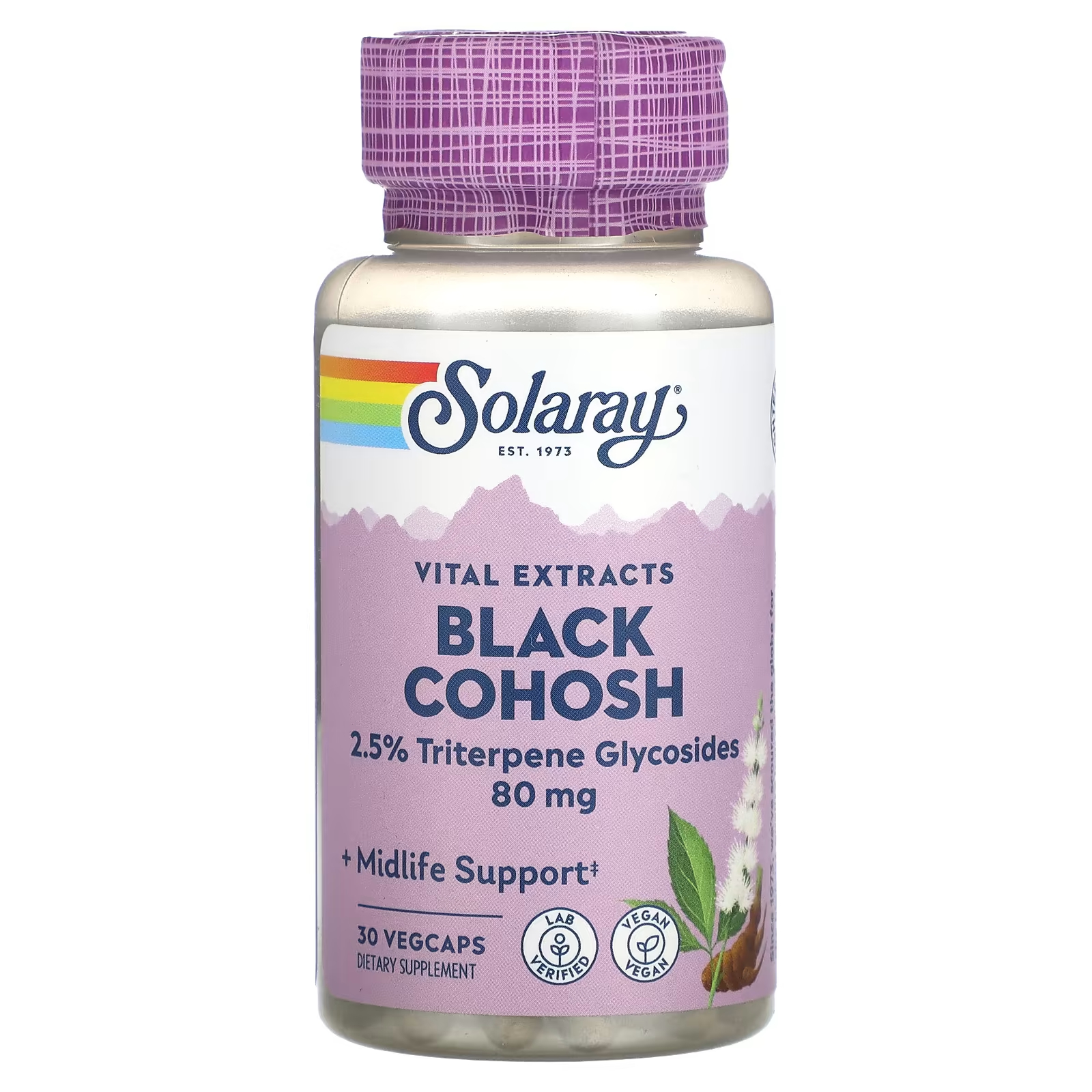 Цимицифуги Solaray Vital Extracts, 30 растительных капсул solaray vital extracts родиола 100 мг 30 растительных капсул