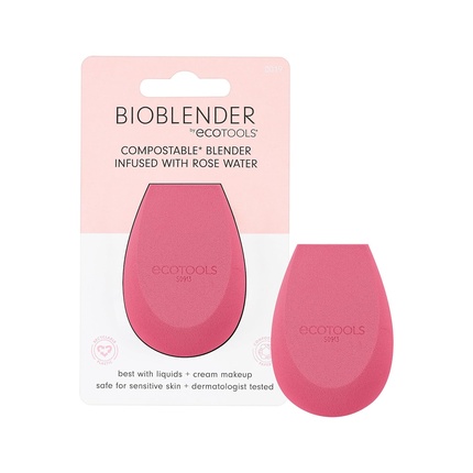 Биоблендер EcoTools с розовой водой, биоразлагаемый спонж для смешивания макияжа для жидкой и кремовой основы, розовый, 1 шт.