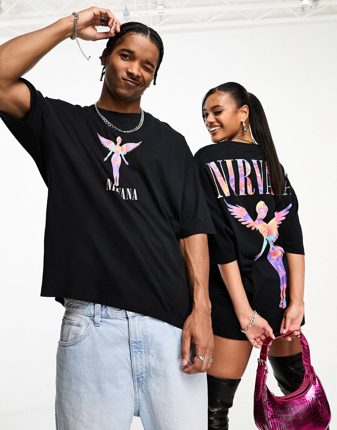 

Черная футболка оверсайз унисекс с принтом Nirvana ASOS DESIGN
