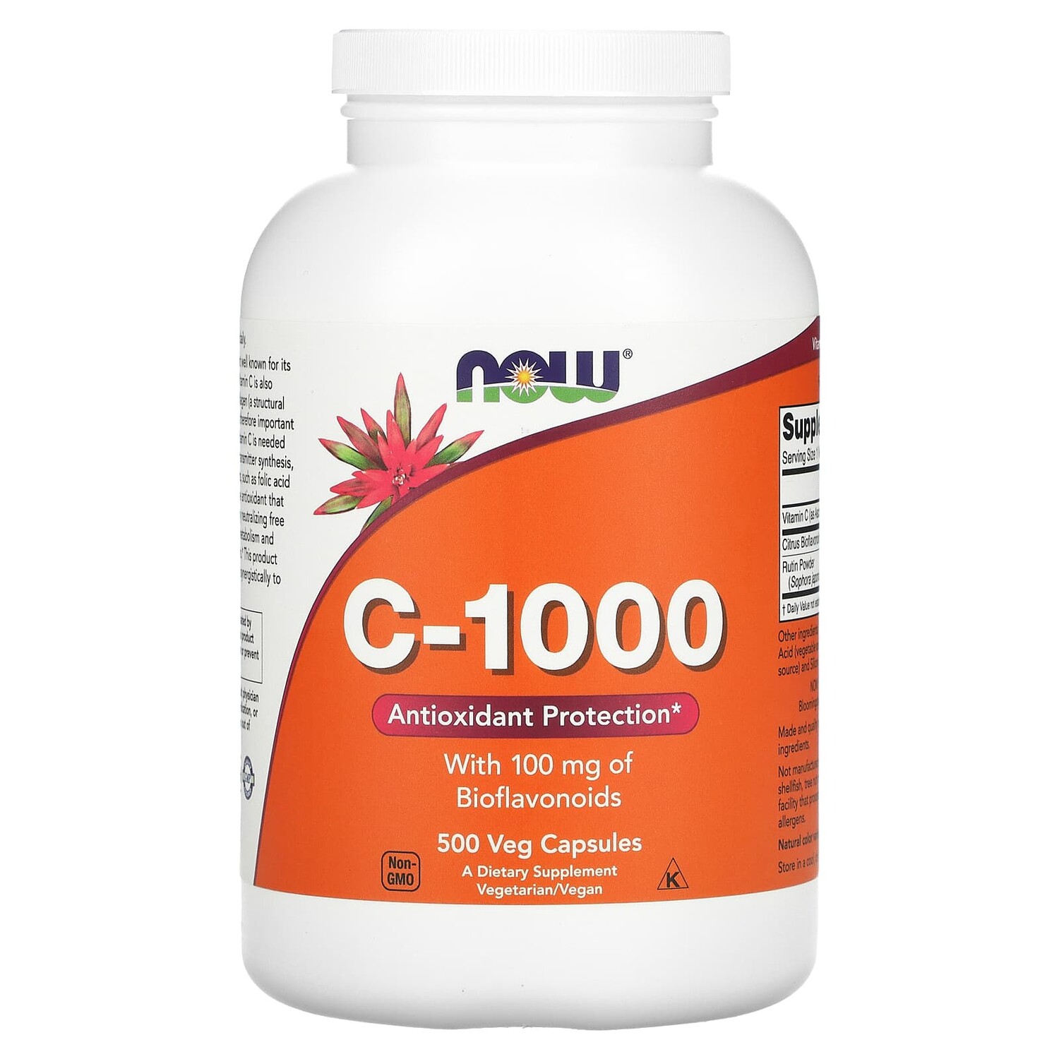 

C-1000, витамин С, 500 вегетарианских капсул, NOW Foods
