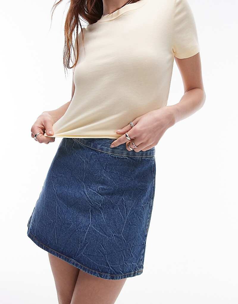 

Topshop – Расклешенная джинсовая юбка синего цвета с мраморной отделкой