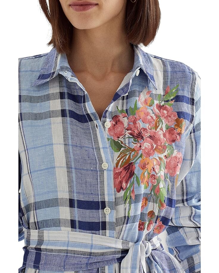 

Платье LAUREN Ralph Lauren Floral & Plaid Linen Shirtdress, цвет Blue/White