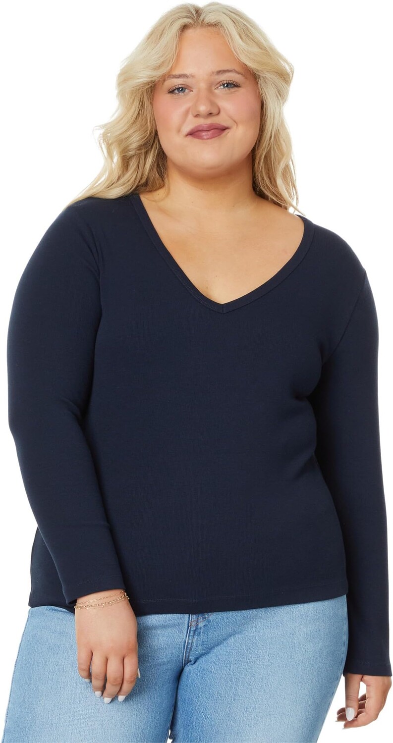 

Футболка NIC+ZOE Plus SizePerfect Knit Rib Long Sleeve V-Neck, цвет Dark Indigo