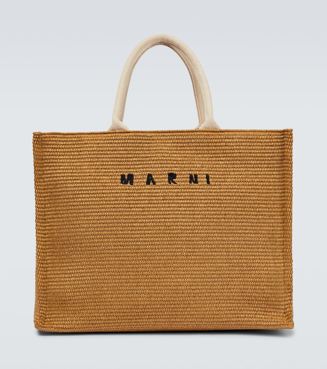 

Сумка-тоут из рафии с вышитым логотипом Marni, бежевый