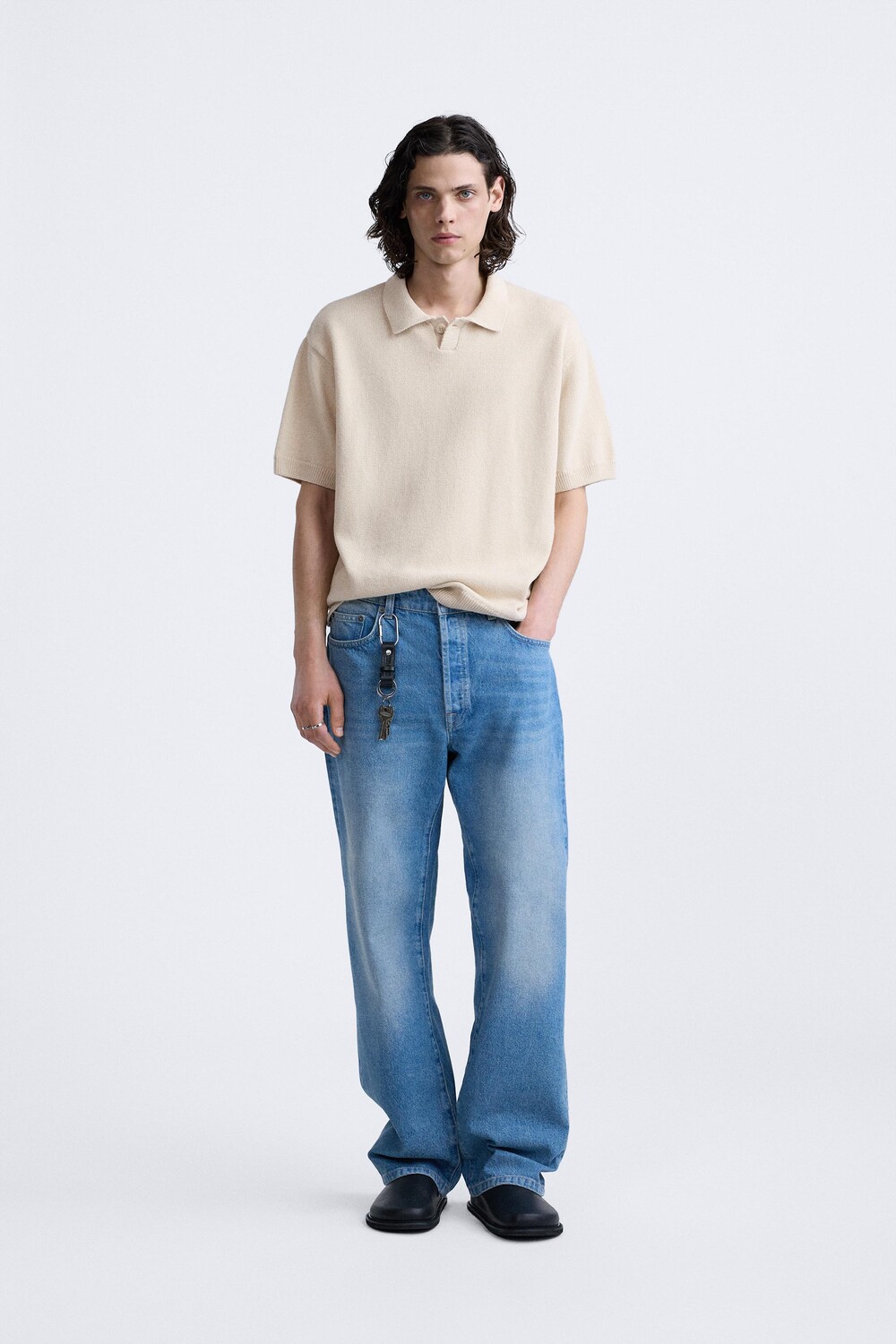 

Рубашка поло из хлопкового трикотажа ZARA, экрю