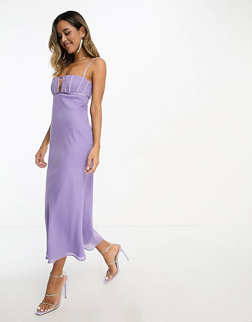 Фиолетовое платье миди с корсетом и грудью ASOS DESIGN