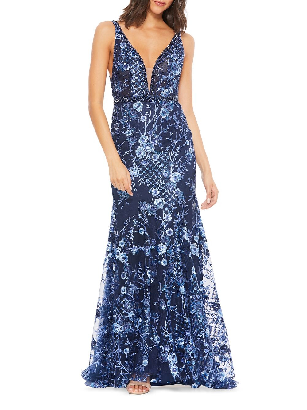 

Модифицированное платье трапециевидной формы с цветочной вышивкой Mac Duggal