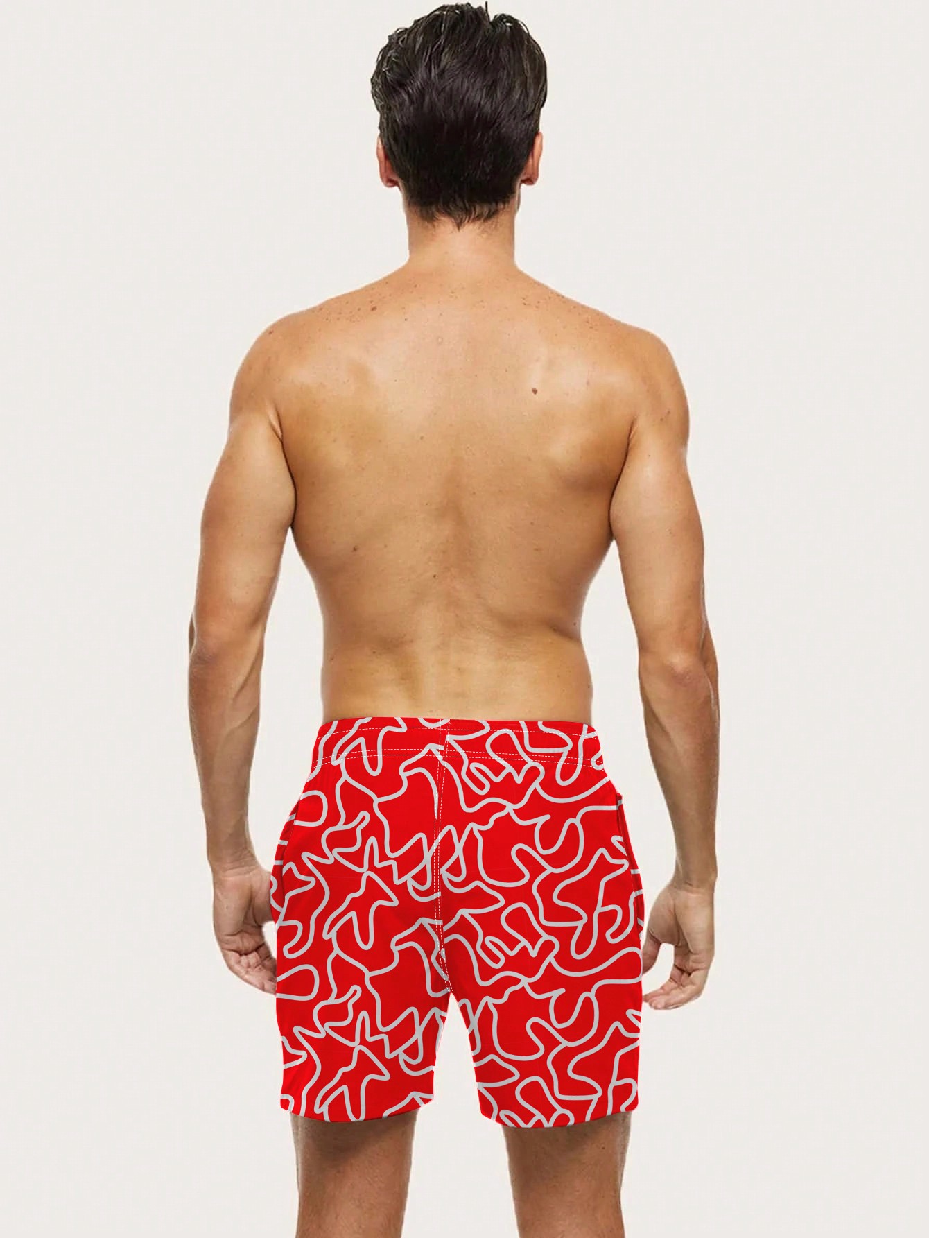Мужские пляжные шорты с принтом и эластичным поясом, красный и белый