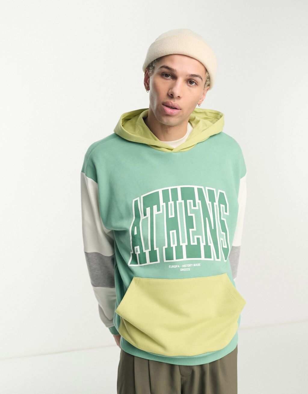 

Зеленая толстовка в стиле колор-блок с городским принтом ASOS DESIGN, Зеленый