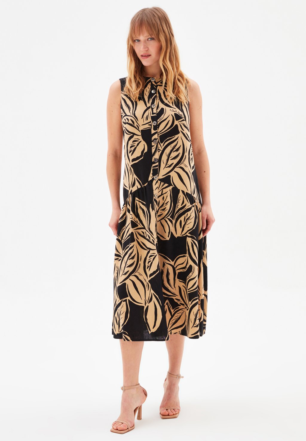 Платье-рубашка бежевого цвета с принтом adL fissman printed bamboo fiber plate blue beige pink 18cm