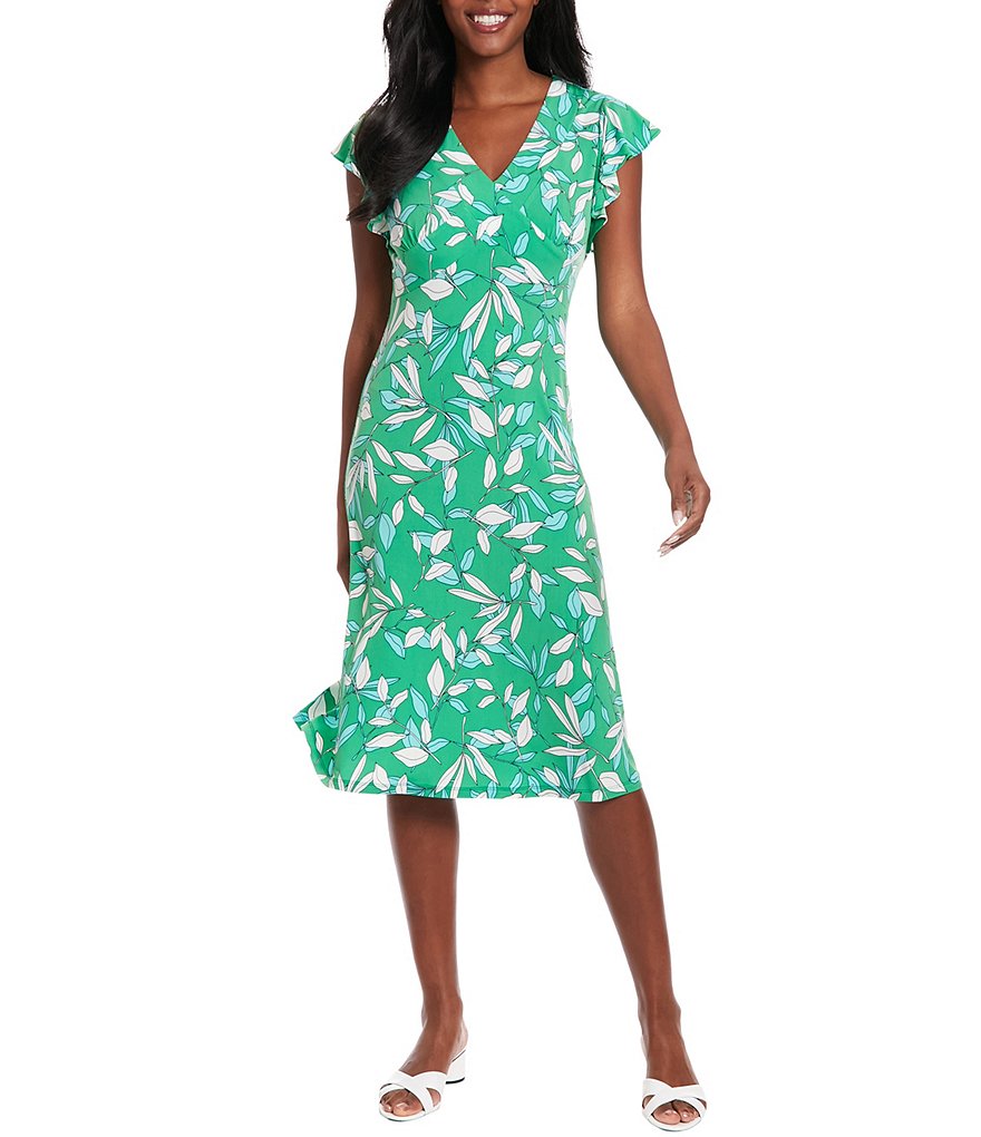 Платье-футляр миди с v-образным вырезом и принтом London Times, зеленый