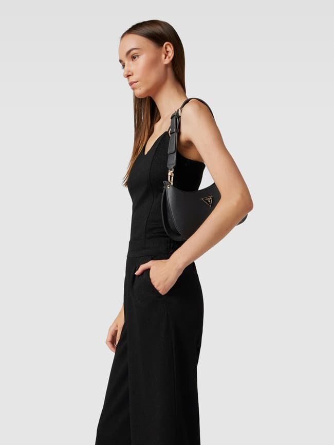 

Сумочка с аппликацией этикетки, модель "MERIDIAN MINI" Guess, черный