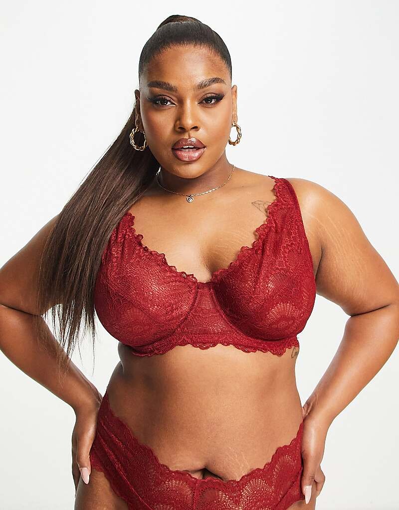 

ASOS DESIGN Curve – Rosie – Бюстгальтер на косточках бордового цвета с удлиненными чашками