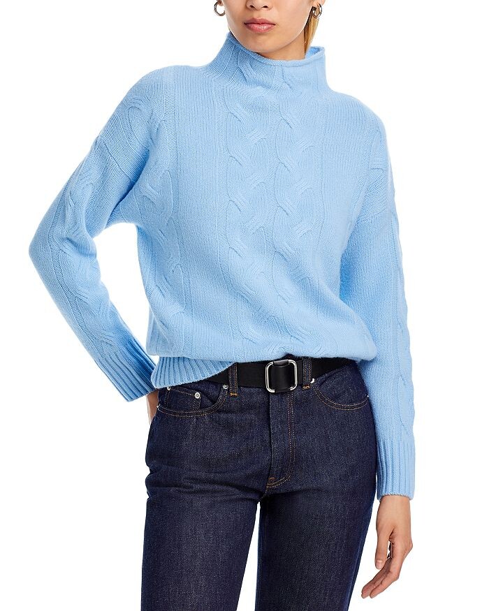 

Кашемировый свитер C by Bloomingdale's Cashmere с воротником-стойкой и косами, белый