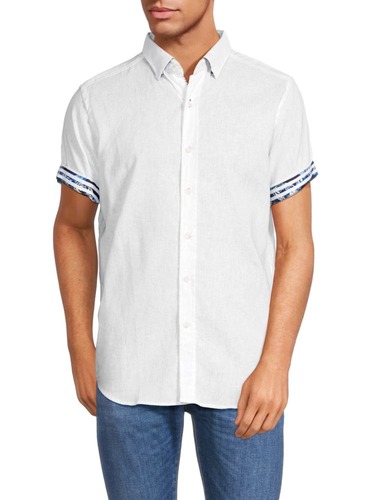 Рубашка из смесового льна приталенного кроя Massimo Robert Graham, белый трикотажный топ приталенного кроя из смесового льна filippa k серый