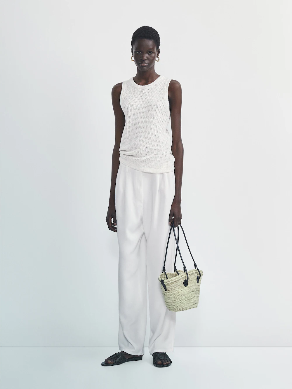 

Текстурный топ без рукавов Massimo Dutti, кремовый