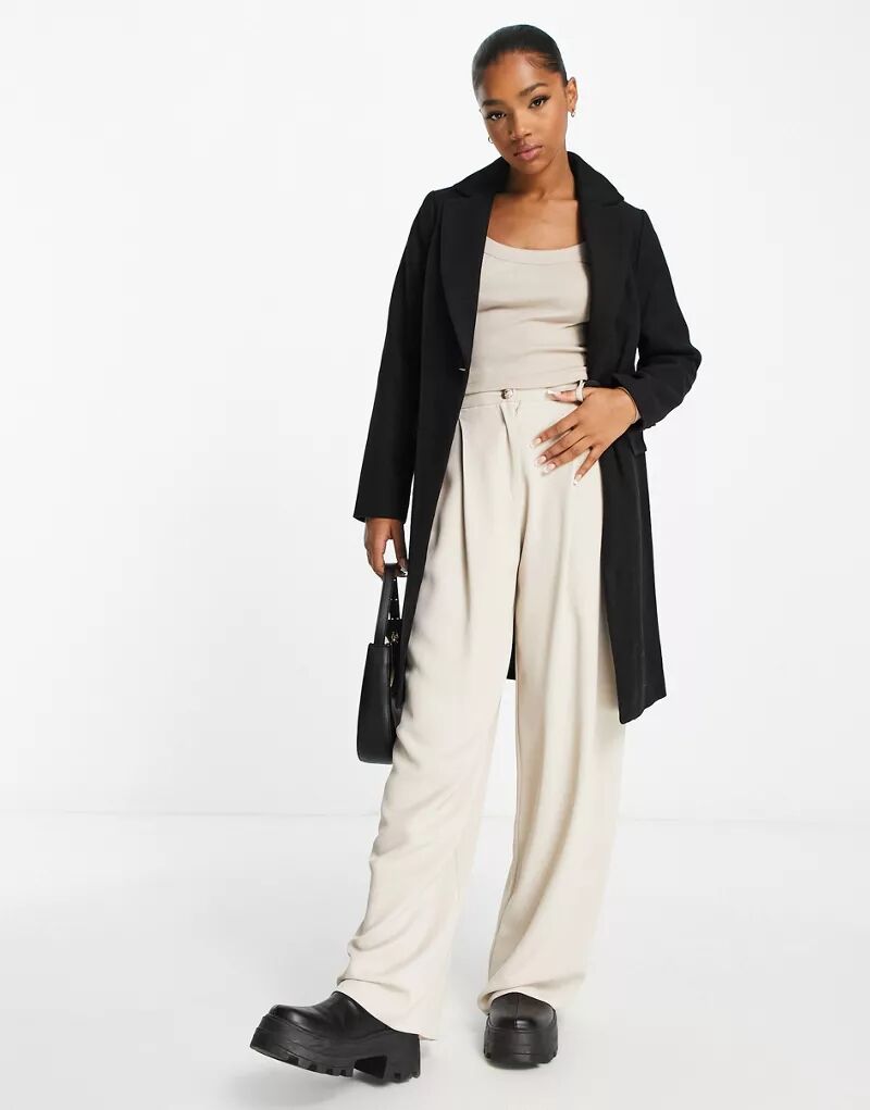 Черное пальто классического кроя на пуговицах New Look джемпер new look на пуговицах 42 размер