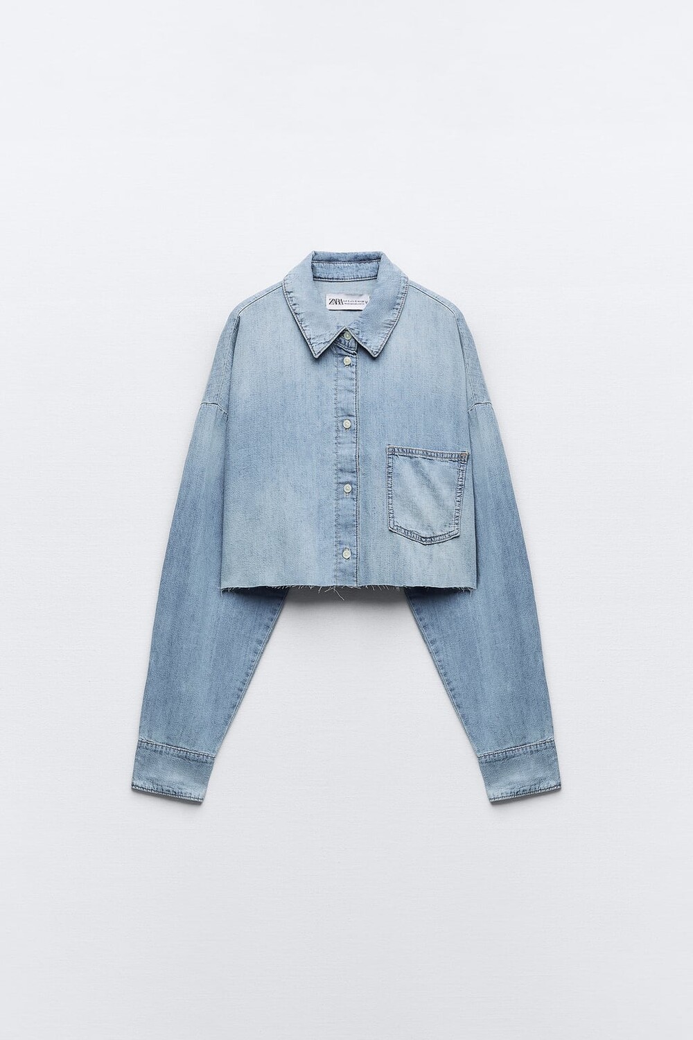 

Укороченная джинсовая рубашка trf ZARA, синий