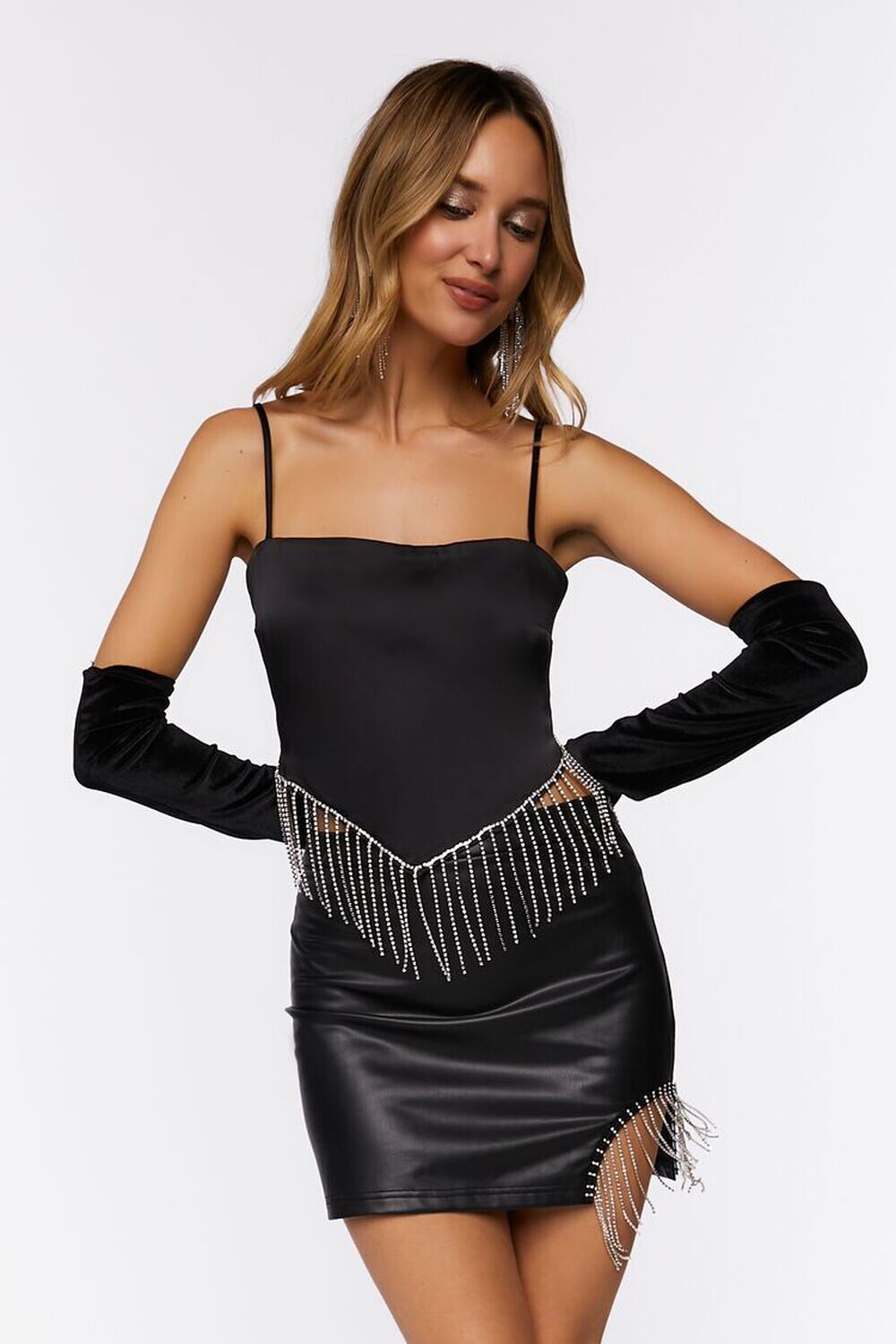 

Мини-юбка со стразами и бахромой Forever 21, черный