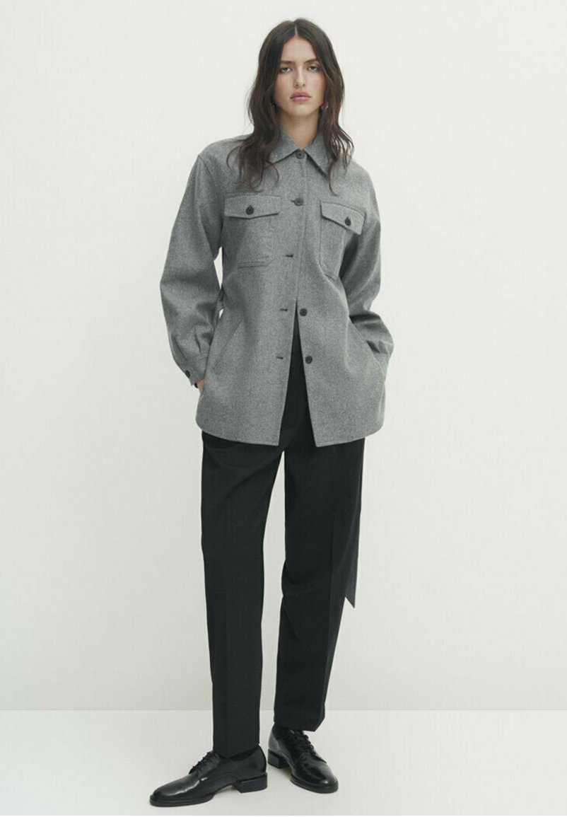 Короткое пальто With Belt Massimo Dutti, цвет grey