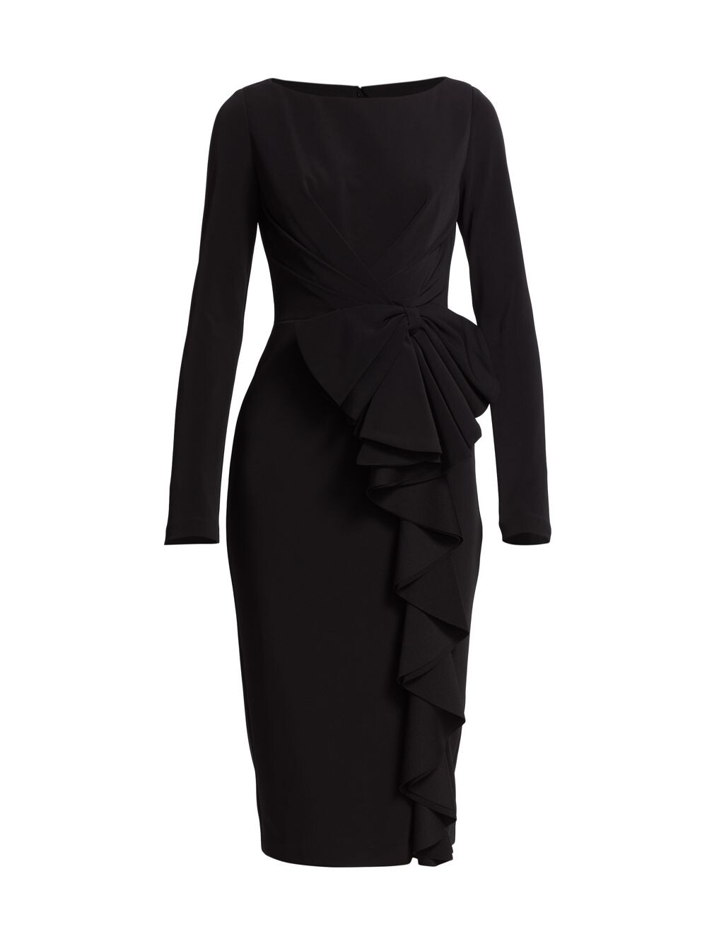 

Платье миди с оборками и бантом Badgley Mischka, черный