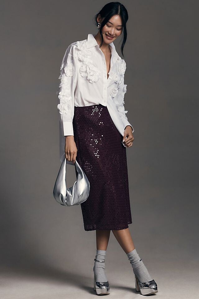 

Юбка-комбинация Anthropologie Tilda с пайетками, beetroot