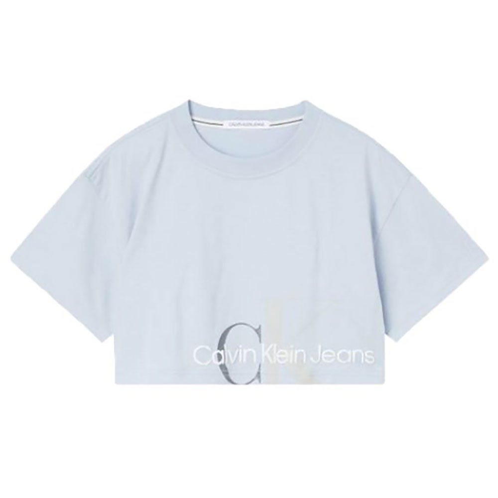 Топ Calvin Klein Jeans Two Tone Monogram Cropped Short Sleeve, синий футболка calvin klein jeans two tone monogram regular бежевый