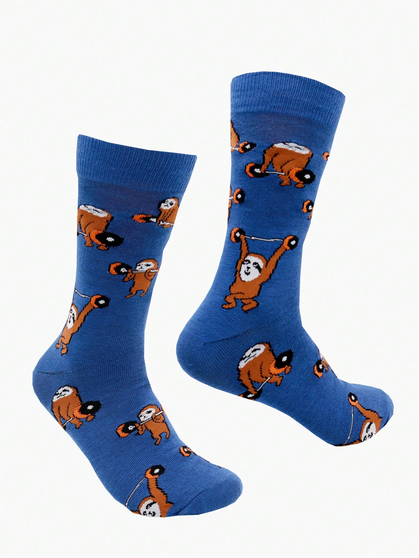 цена 1 пара мужских носков до середины икры с животным рисунком, пыльный синий
