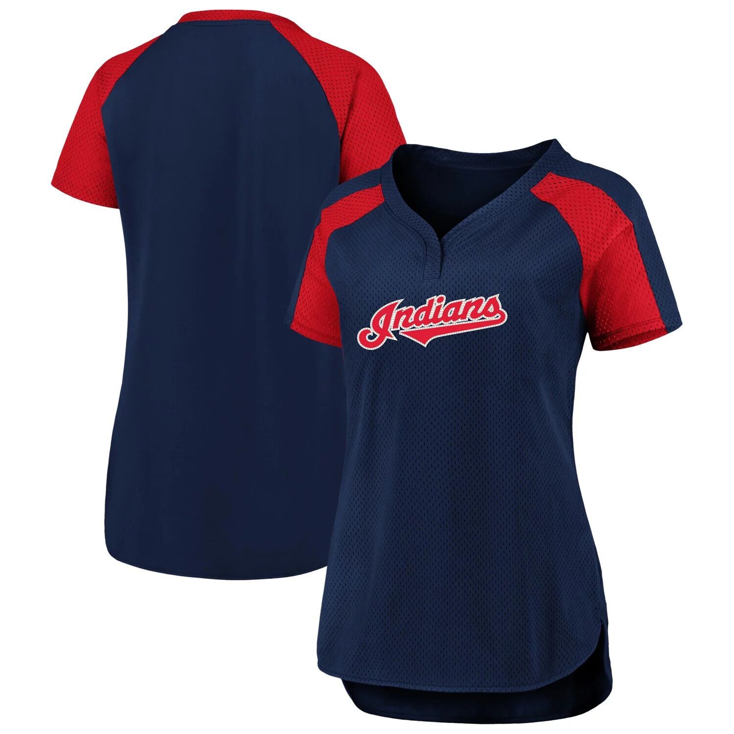 

Женская футболка Fanatics Branded темно-синего/красного цвета с v-образным вырезом Cleveland Indians Iconic League Diva реглан Fanatics, Красный
