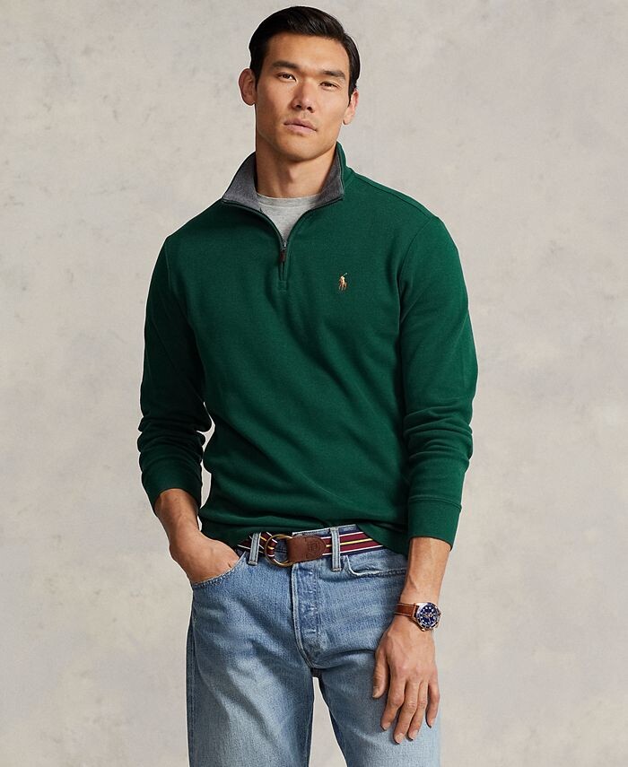 

Мужской хлопковый пуловер в рубчик с молнией на четверть Polo Ralph Lauren, зеленый