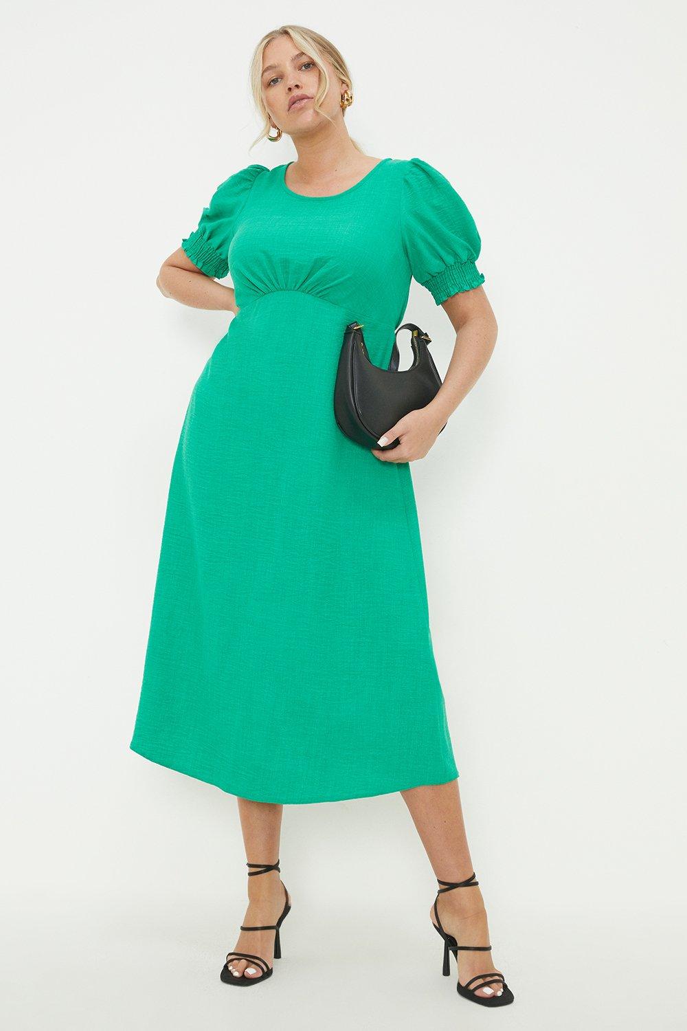 цена Зеленое платье миди с присборенными манжетами Curve Dorothy Perkins, зеленый
