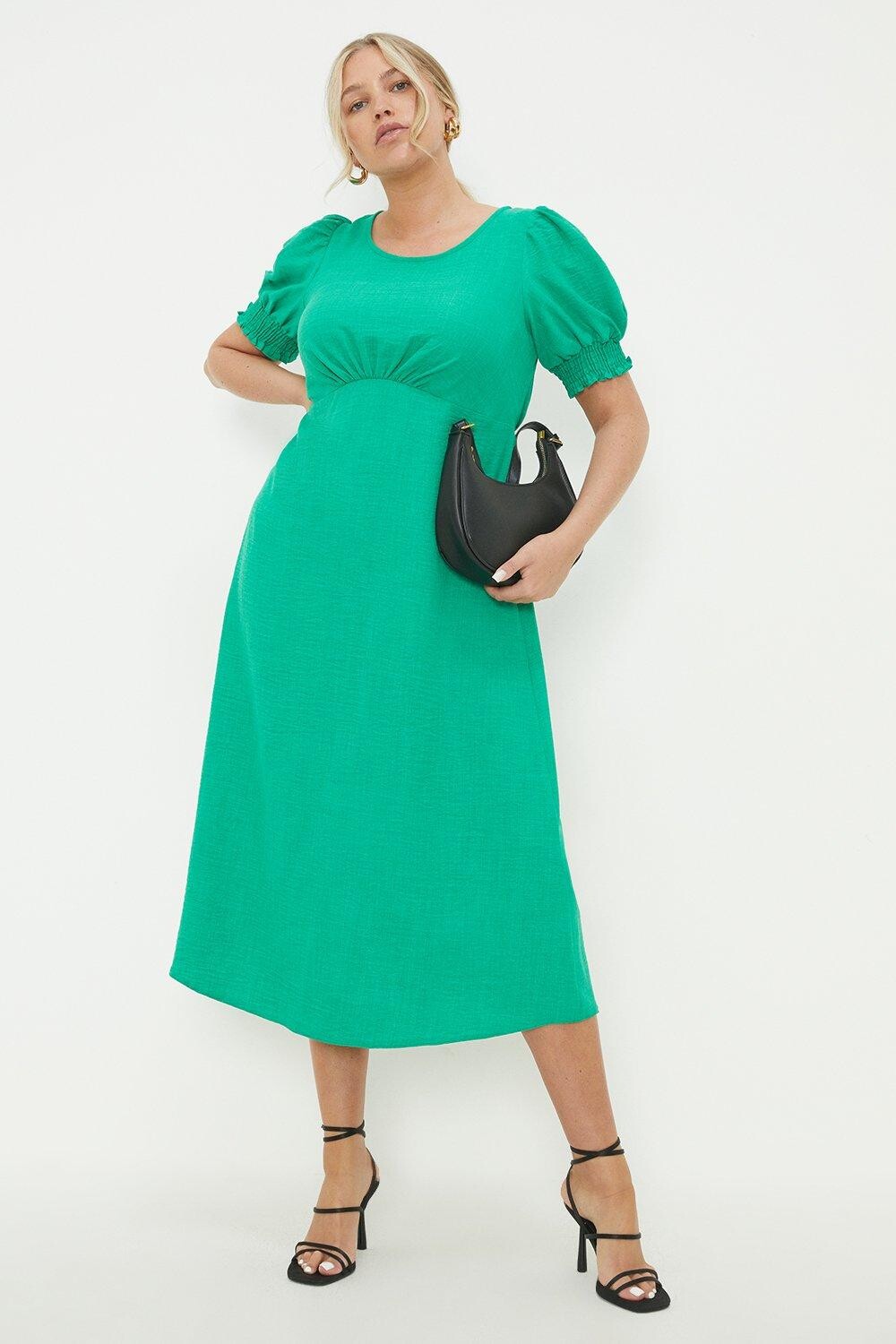 

Зеленое платье миди с присборенными манжетами Curve Dorothy Perkins, зеленый