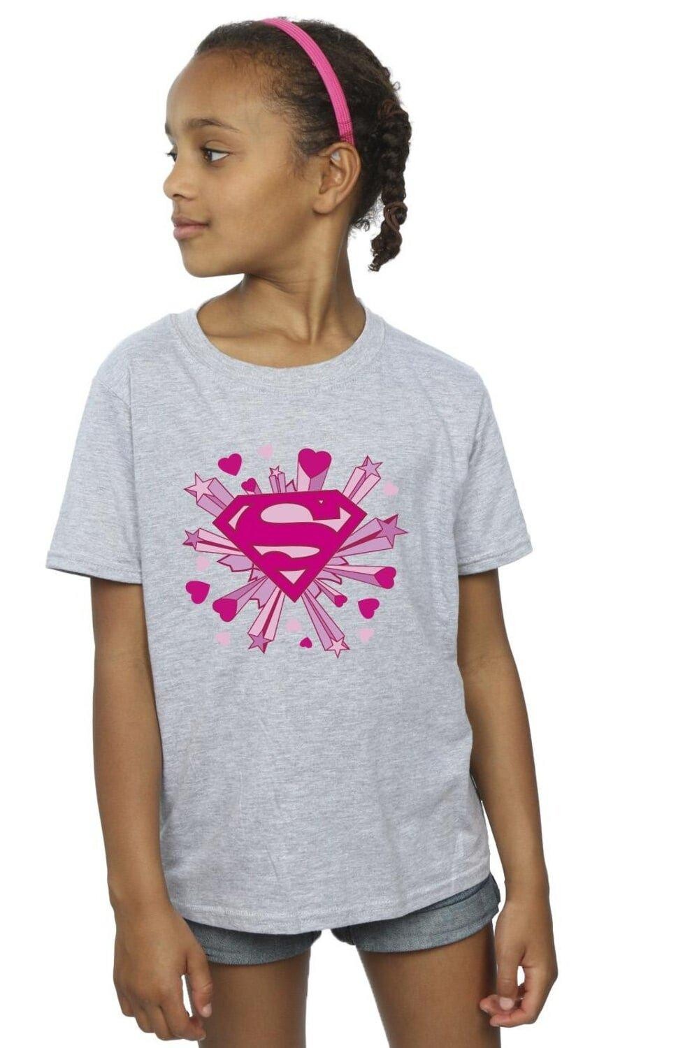 

Хлопковая футболка с логотипом Superman Pink Hearts And Stars DC Comics, серый