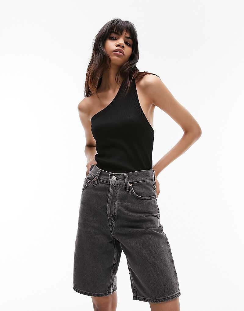 

Черный бесшовный топ с открытой спиной на одно плечо Topshop