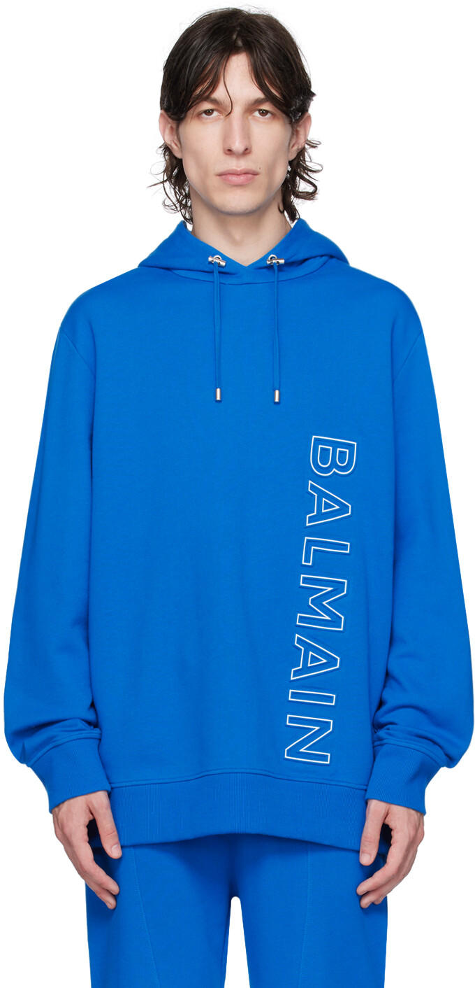 

Синий худи с тиснением Balmain