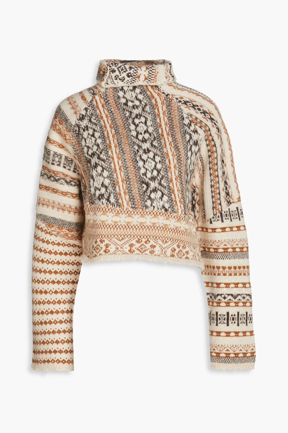 

Укороченный свитер-водолазка жаккардовой вязки из смесовой шерсти Rag & Bone, коричневый