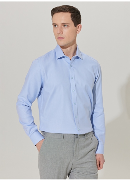 Рубашка с воротником бело-синяя мужская рубашка Altınyıldız Classic