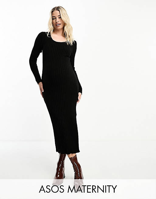 

Черное вязаное платье миди из фактурной пряжи с квадратным вырезом ASOS DESIGN Maternity, Черный